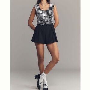 🟤NWT MAEVE by ANTHROPOLOGIE Sleeveless Collared Romper in Houndstooth/Black Sz 6
